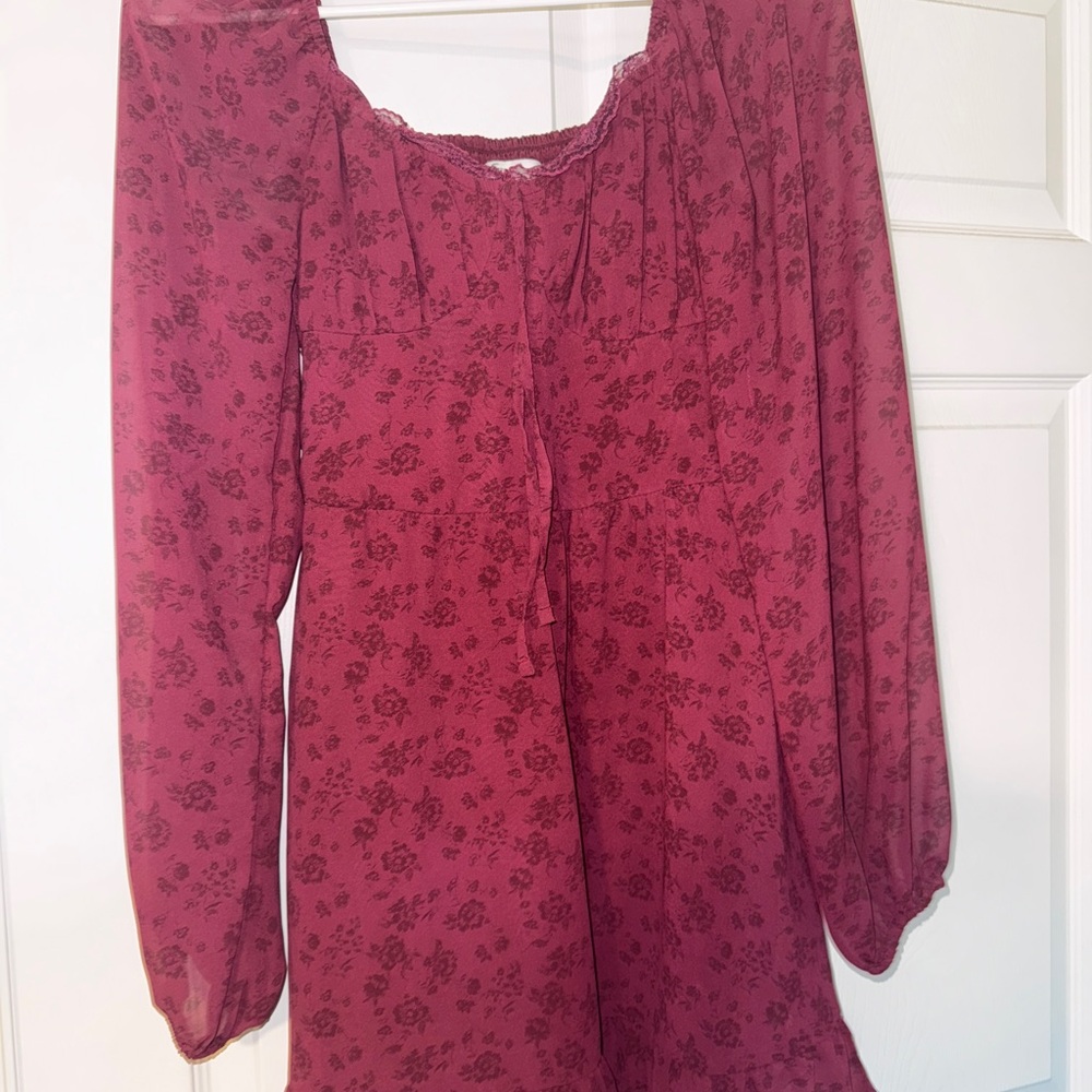 Hollister Burgundy Lace-Trim Blouse